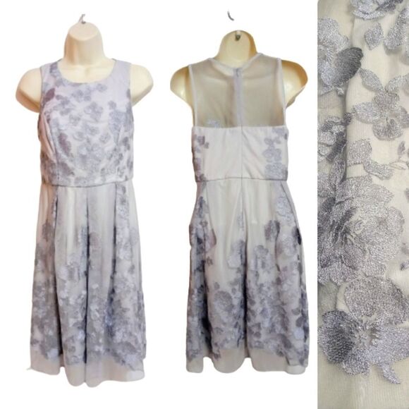 Scarlett Silver Embroidery Mesh Fit and Flare Dress 4 Petite - Picture 1 of 12